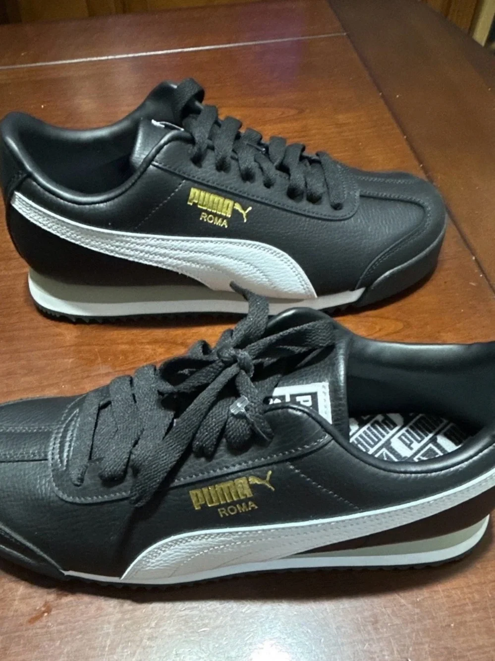 Puma Roma Men's Black with White Formstrip Leather Sneakers
